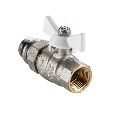Кран шаровой «BASE-ГОСТ» со сгоном, штуцером и белой ручкой-бабочкой VT.227S.NRW