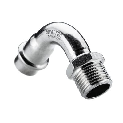 Отвод 90° с переходом на наружную резьбу нержавеющая сталь  VTi.957.I
